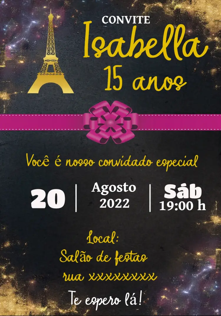 Convite 15 Anos Paris Preto