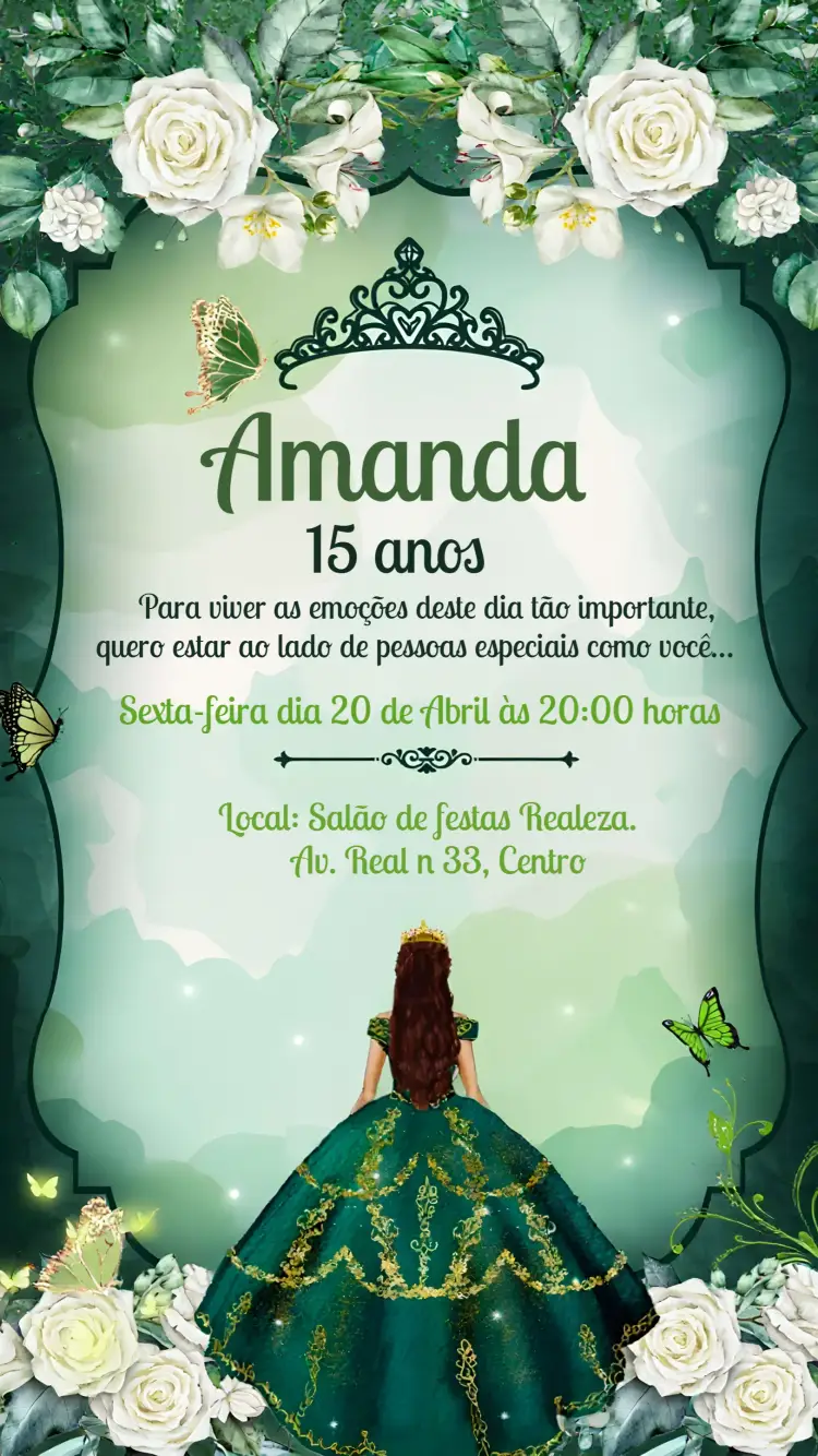 Convite 15 Anos Princesa editável e personalizável