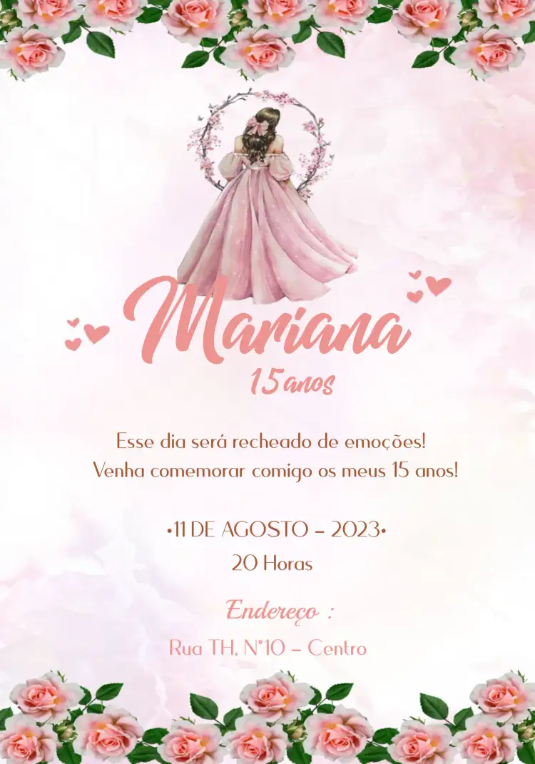 Convite 15 Anos Princesa Flores Floral – tema 15 anos floral, romântico, elegante, suave, colorido