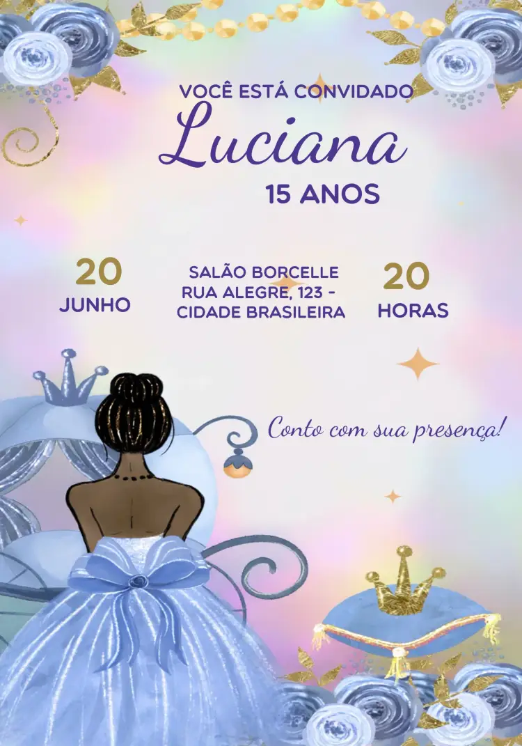 Convite 15 Anos Princesa Negra Glitter