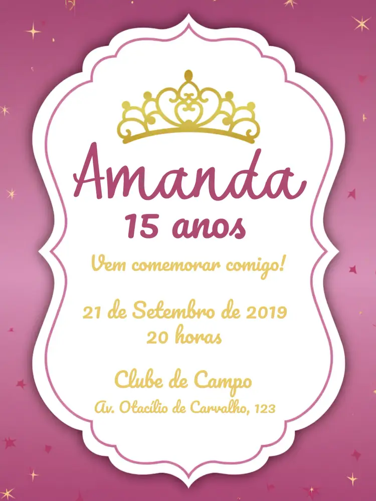 Convite 15 Anos - Reinado Rosa Realeza