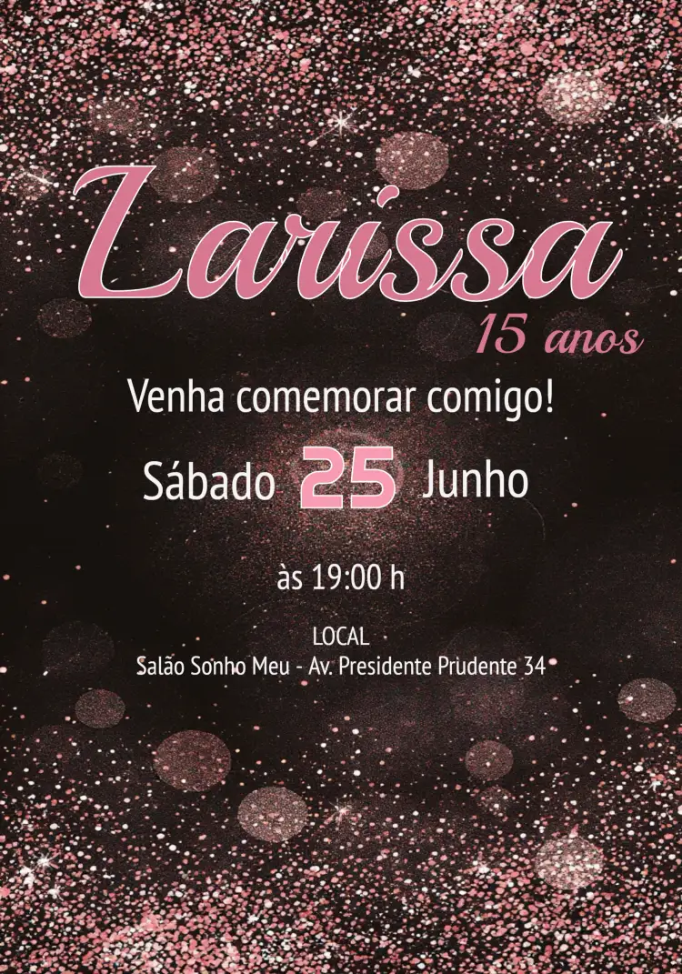 Convite 15 Anos Rosa – tema Aniversário moderno, elegante, vibrante, feminino, jovial, romântico