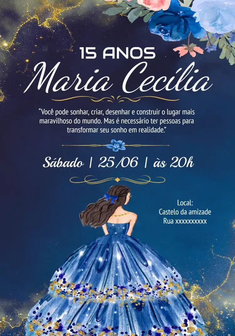 Convite 15 Anos Rosa – tema 15 anos romântico, delicado, feminino, vintage, moderno