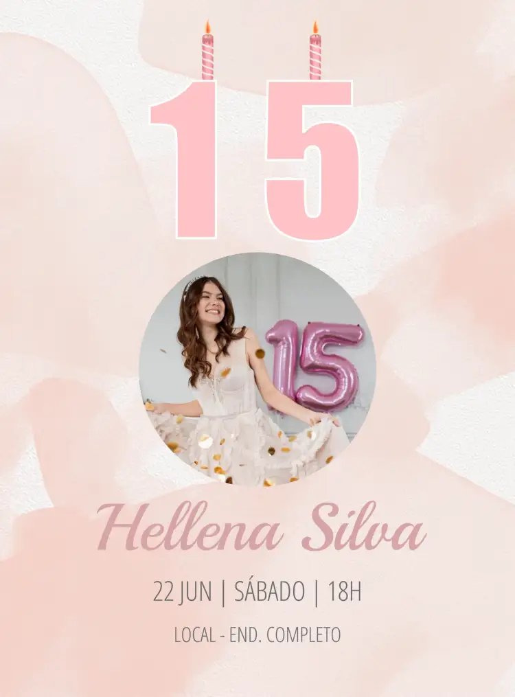 Convite 15 Anos Rosa Com Foto – tema 15 anos rosa, floral, moderno, delicado, elegante