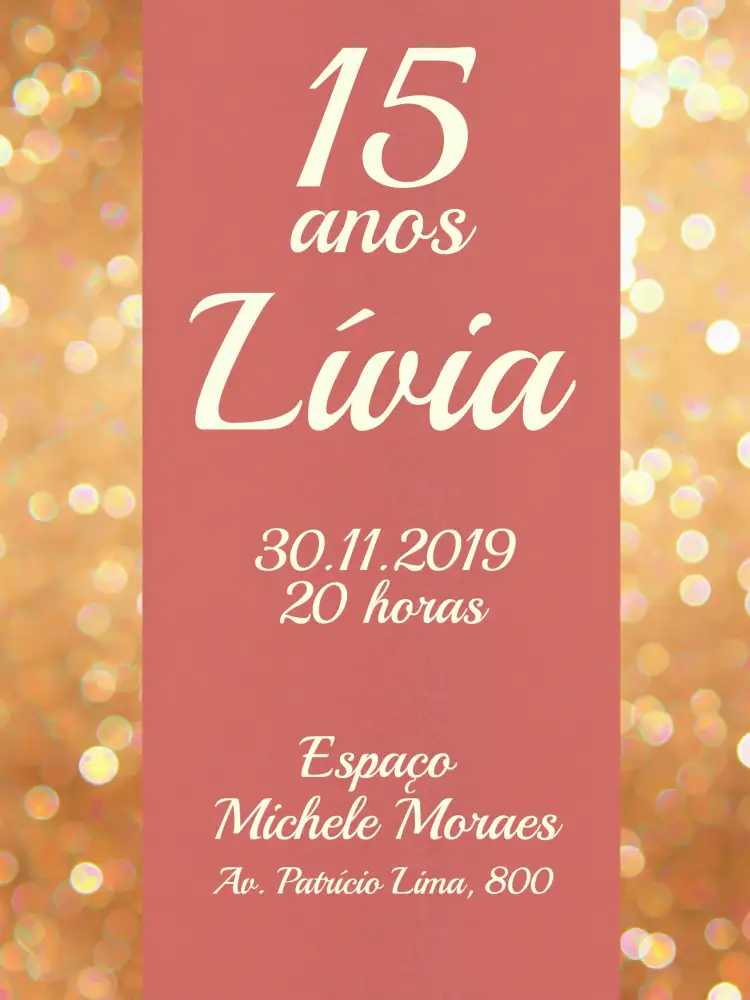 Convite 15 Anos - Rosa Com Glitter Dourado Rosê – tema 15 anos rosa suave, glitter dourado, elegante, moderno, feminino, luxuoso