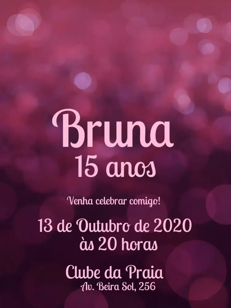 Convite 15 Anos Rosa Com Glitter Menina editável e personalizável