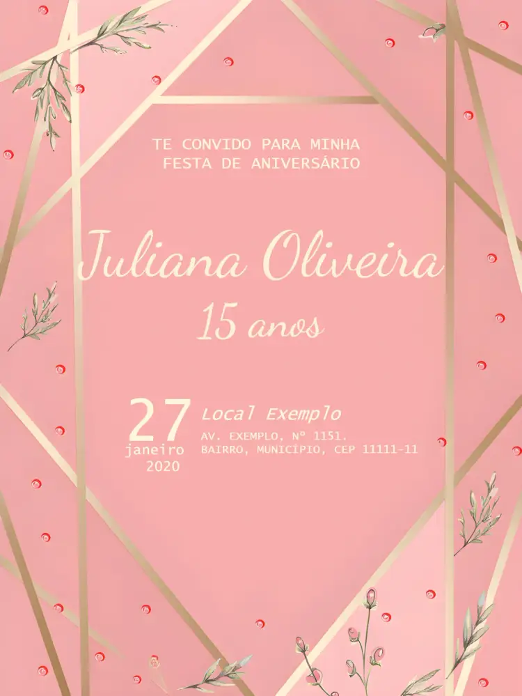 Convite 15 Anos Rosa E Dourado