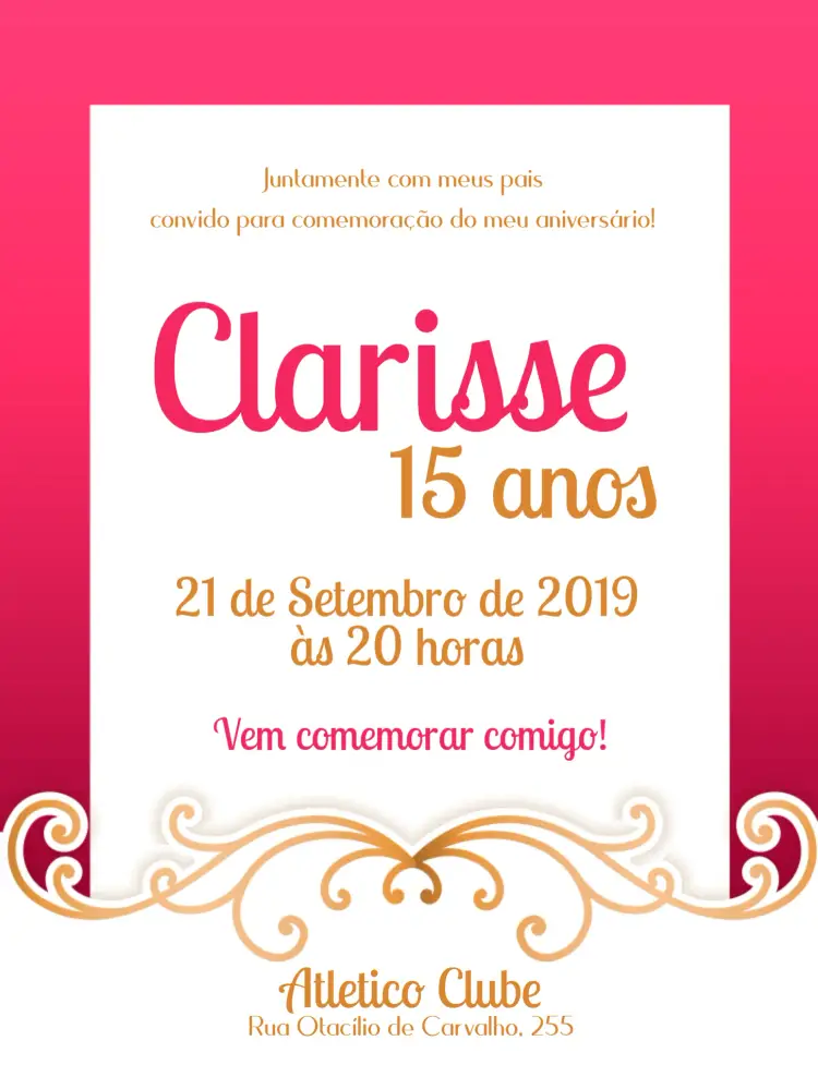 Convite 15 Anos - Rosa E Dourado Debutante Elegante