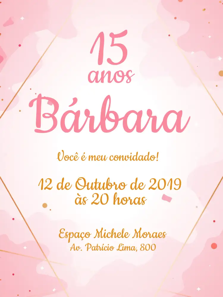 Convite 15 Anos - Rosa E Dourado Glitter Elegante – tema 15 anos rosa, dourado, glitter, elegante, moderno