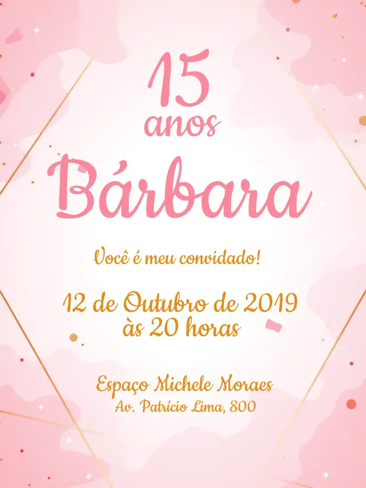 Convite 15 Anos - Rosa E Dourado Glitter Elegante