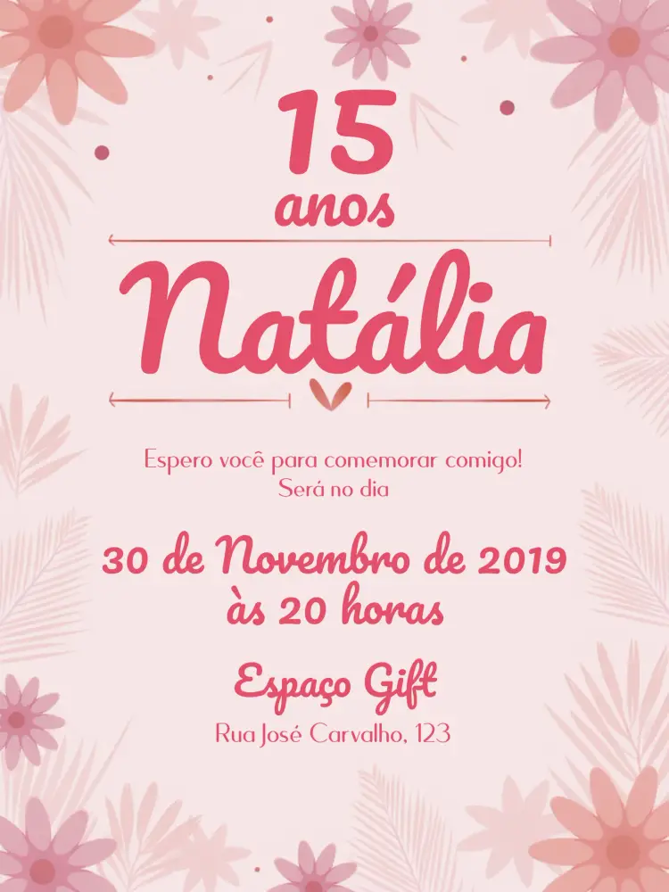 Convite 15 Anos - Rosa Floral Menina