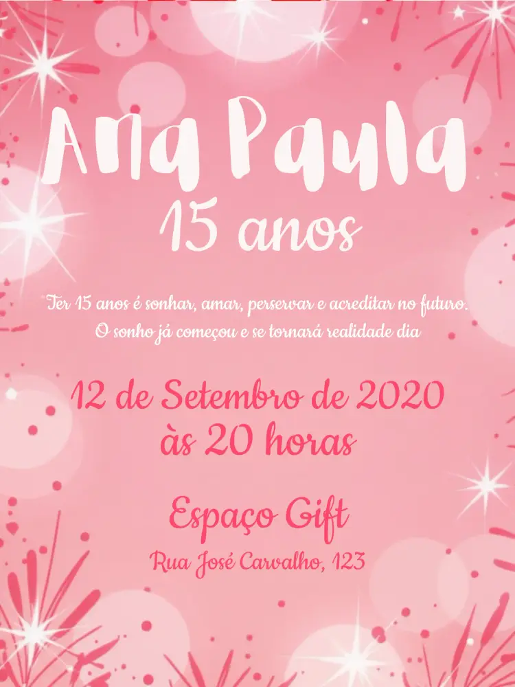 Convite 15 Anos - Rosa Glitter Menina