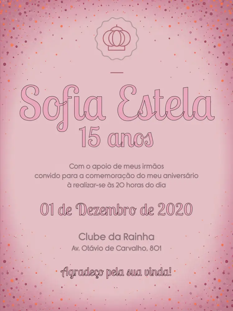 Convite 15 Anos Rosa - Realeza Menina