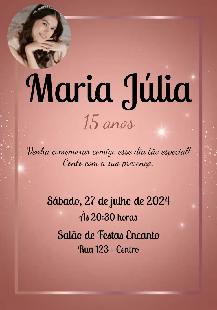 Convite 15 Anos Rosê Com Foto Adulto