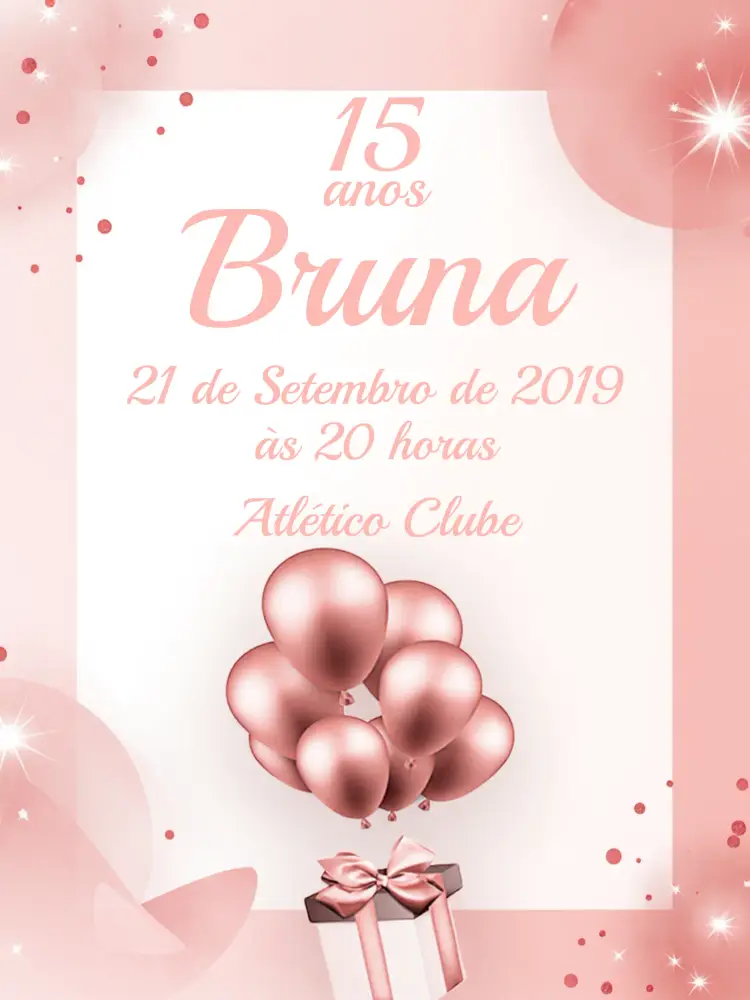 Convite 15 Anos - Rosê Gold Com Glitter Balões