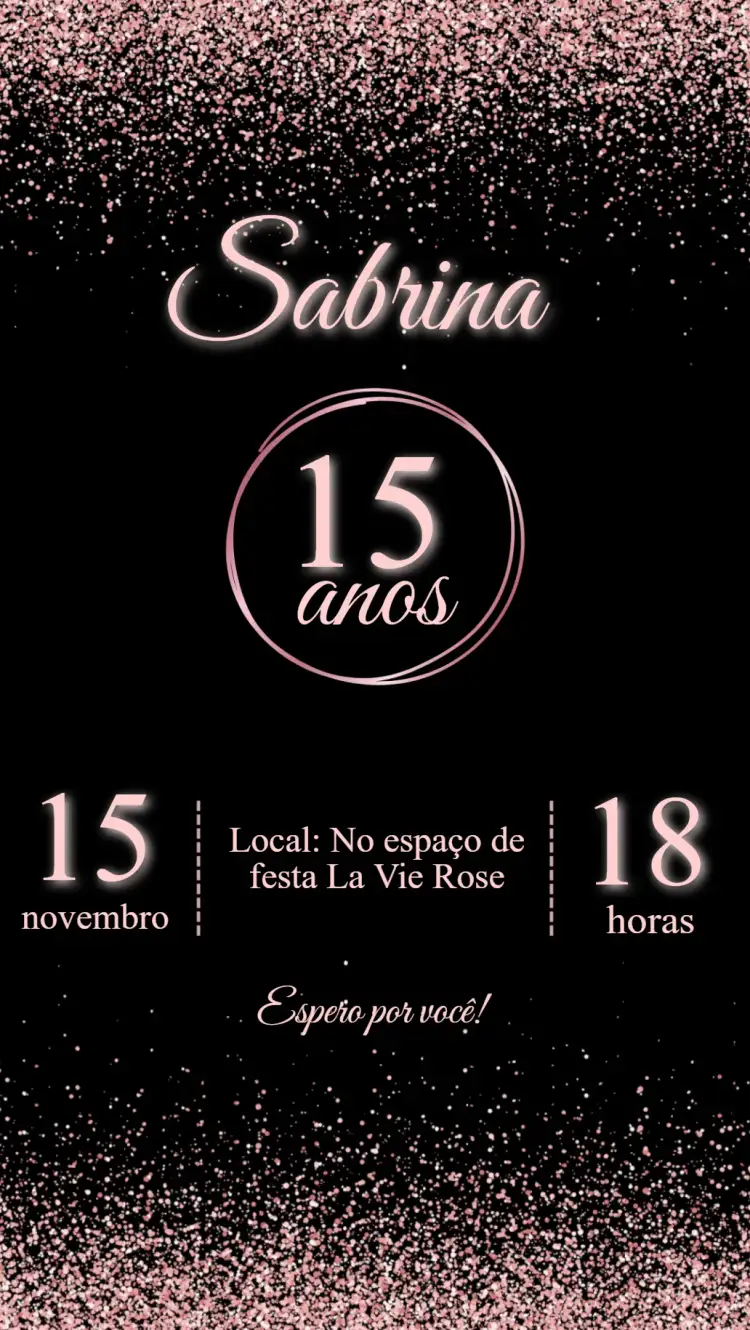 Convite 15 anos rose gold e preto – tema 15 anos rose gold, preto, elegante, moderno, glamouroso, sophisticated
