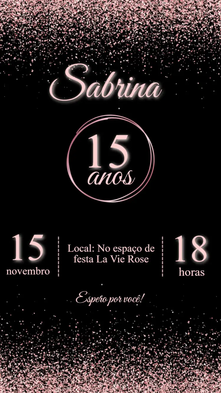 Convite 15 anos rose gold e preto