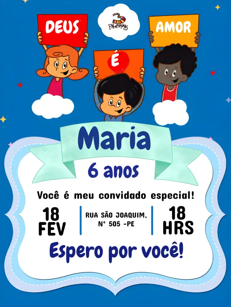 Convite 3 Palavrinhas Colorido – tema Mais pesquisados 3 Palavrinhas, infantil, desenho animado