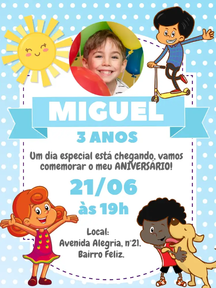Convite Convite digital 3 Palavrinhas Com Foto – tema Mais pesquisados colorido, infantil, gospel, moderno, divertido, religioso