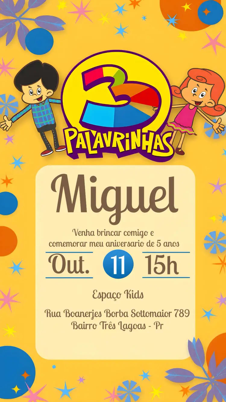 Convite 3 Palavrinhas Infantil