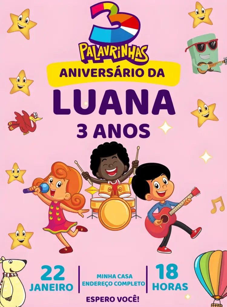 Convite 3 Palavrinhas Menina