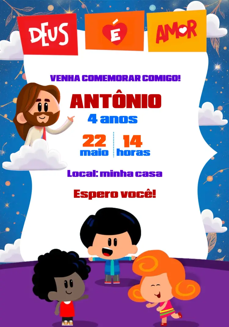 Convite 3 Palavrinhas Mini Jesus