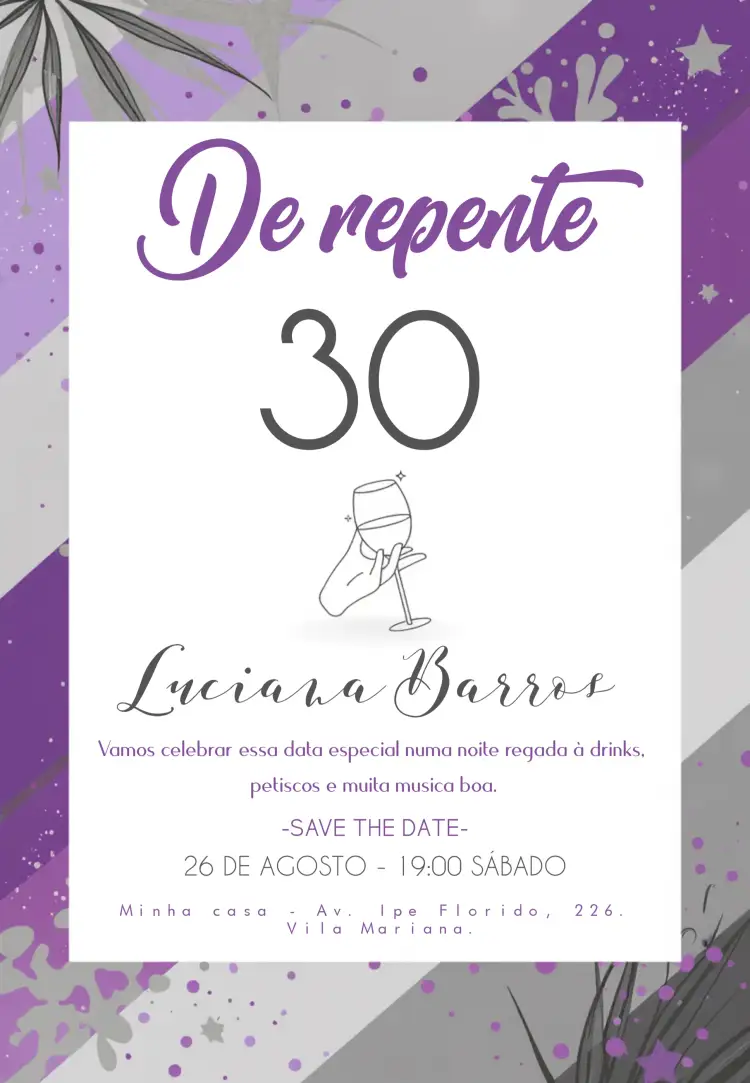 Convite 30 Anos Filme – tema 15 anos vibrante, colorido, anos 2000, glitter, discoteca, y2k