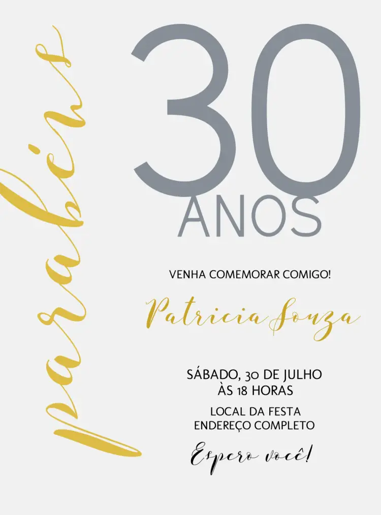 Convite 30 Anos Minimalista Trinta