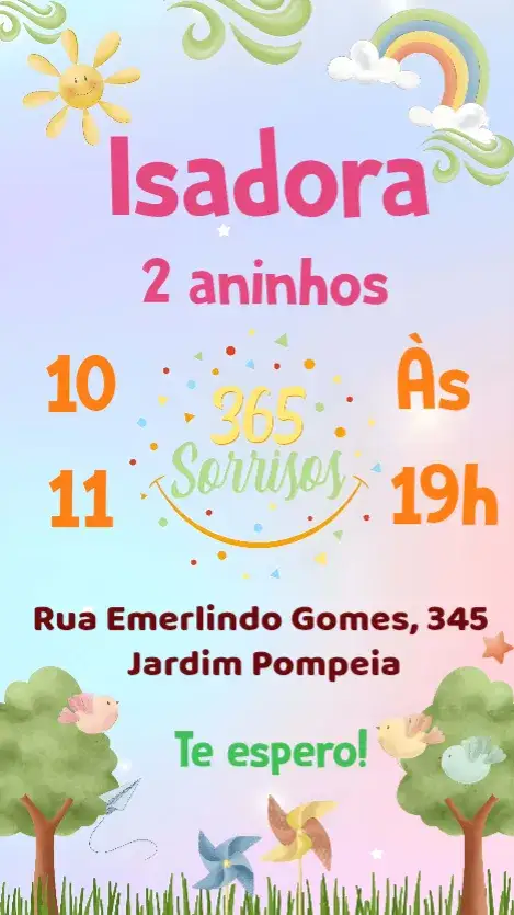 Convite 365 Sorrisos – tema Aniversário Infantil infantil, jardim, lúdico