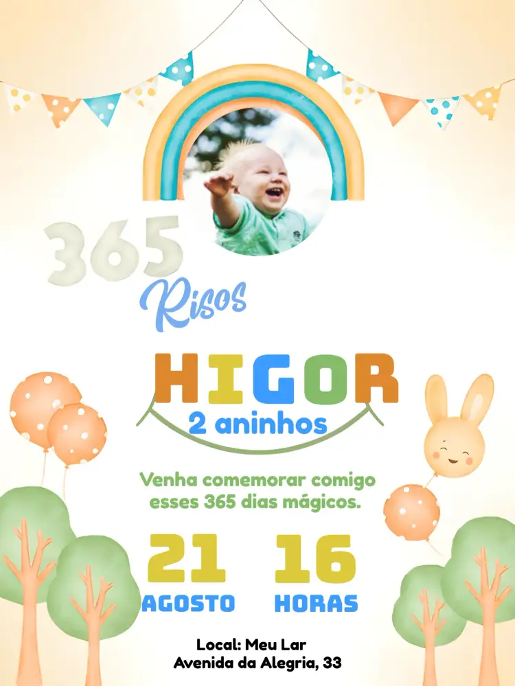 Convite 365 Sorrisos Com Foto Laranja
