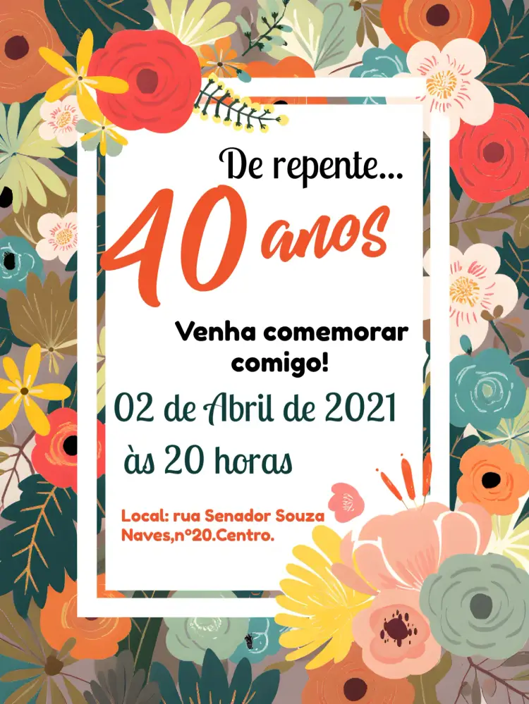 Convite 40 Anos Floral Brilho