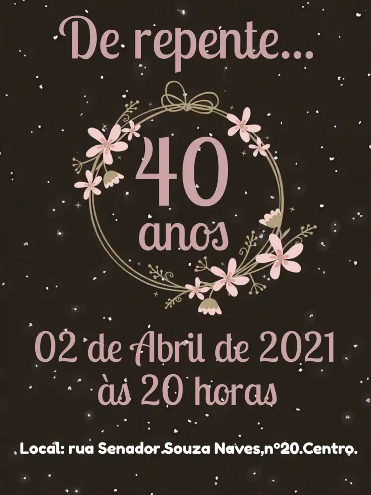 Convite 40 Anos Floral Gold – tema 15 anos floral, minimalista, dourado, moderno, elegante, feminino