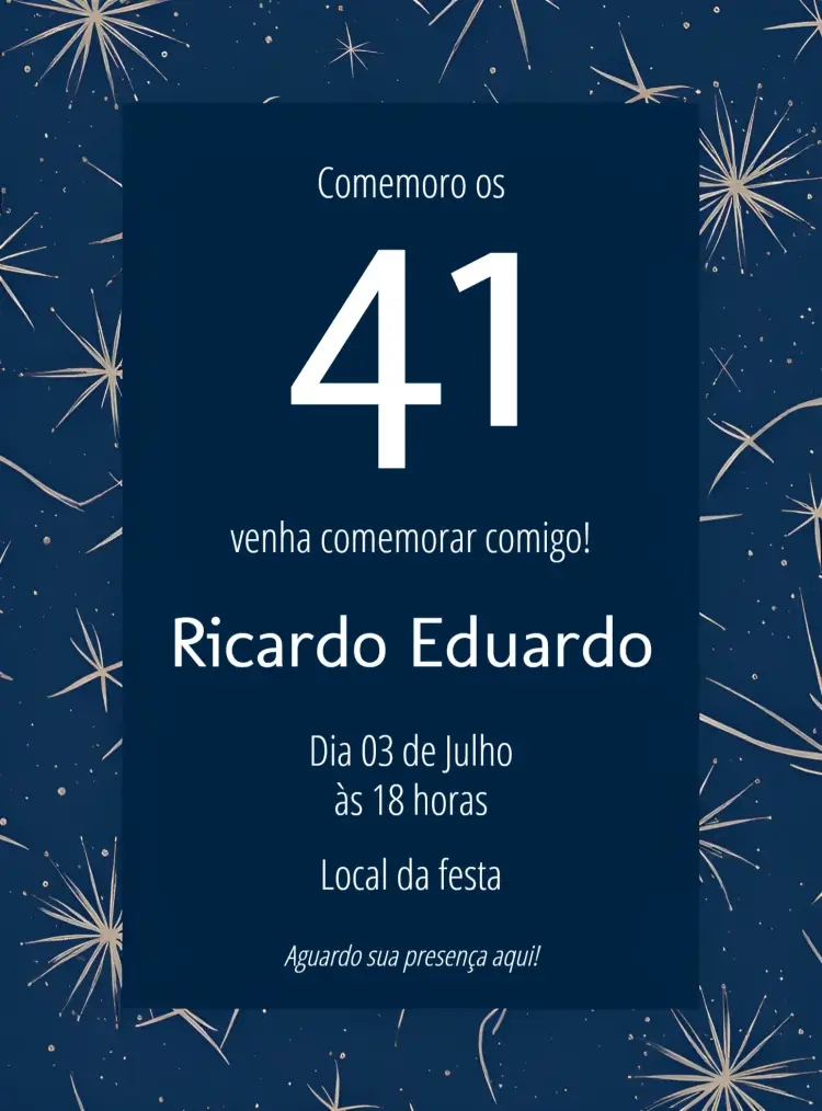 Convite 40 Anos Homem Azul Marinho Adulto