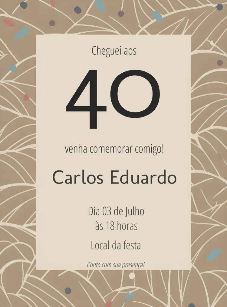 Convite 40 Anos Homem Bege Azul – tema Aniversário moderno, elegante, sóbrio, azul, bege, minimalista