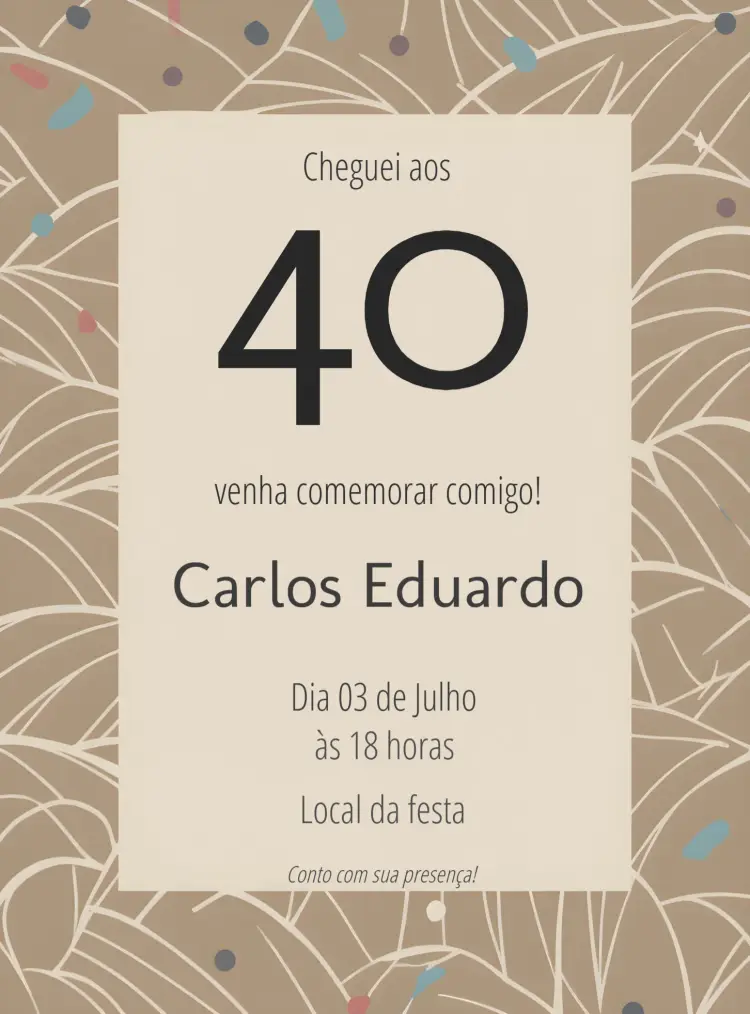Convite 40 Anos Homem Bege Azul