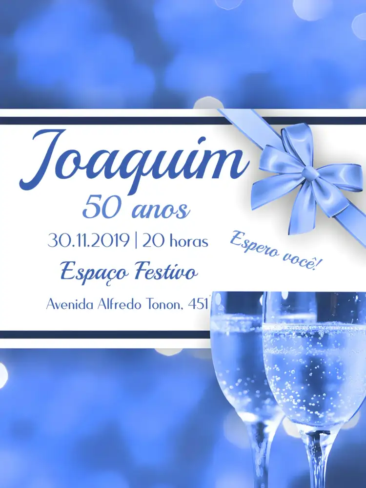 Convite 50 Anos Adulto Masculino - Azul Tons – tema Aniversário azul, elegante, moderno, festivo, masculino