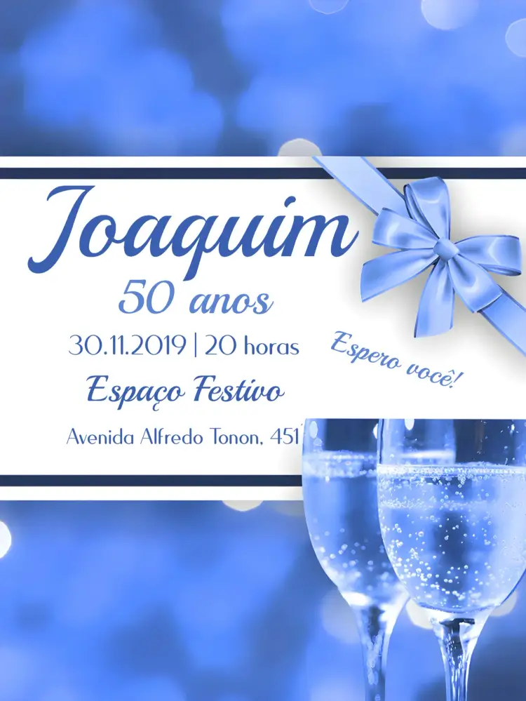 Convite 50 Anos Adulto Masculino - Azul Tons