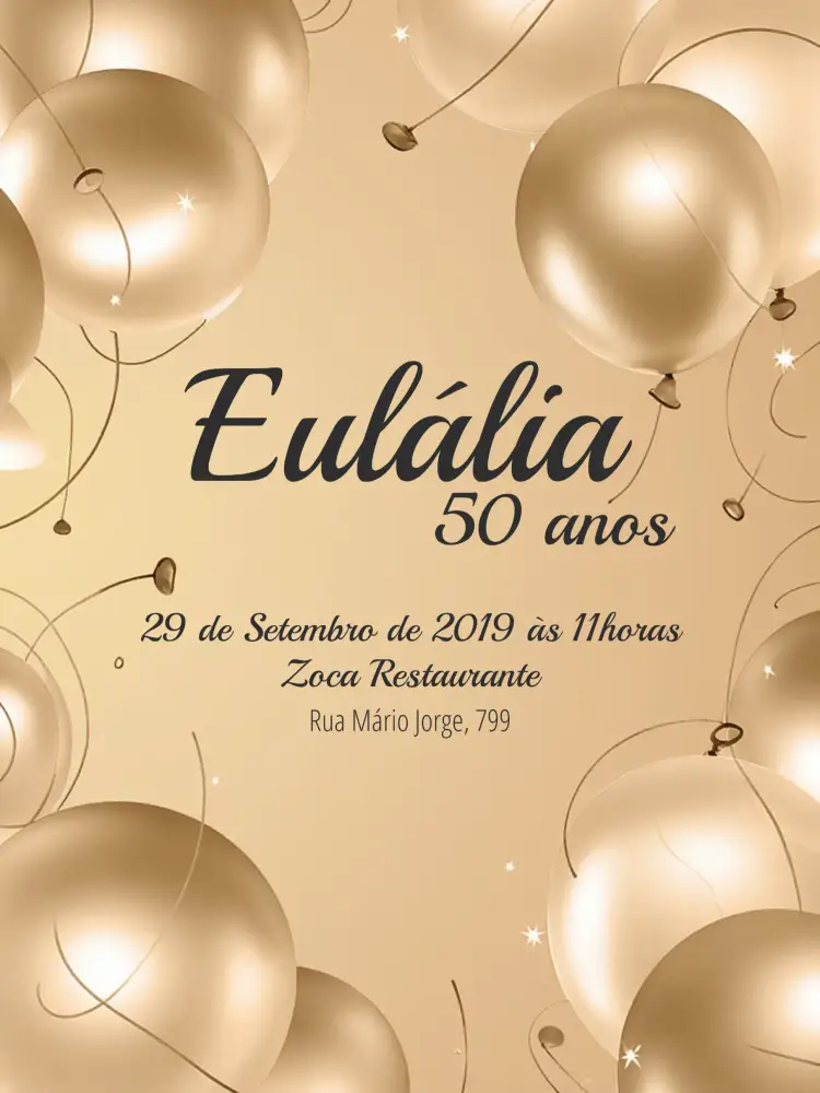 Convite 50 Anos - Dourado E Branco Balão