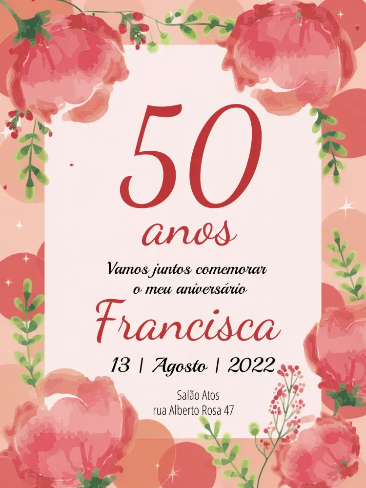 Convite 50 Anos Floral Vermelho