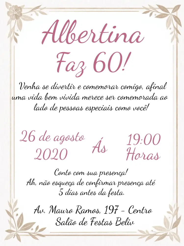 Convite 60 Anos Preto – tema 15 anos preto, branco, rosa, elegante, moderno