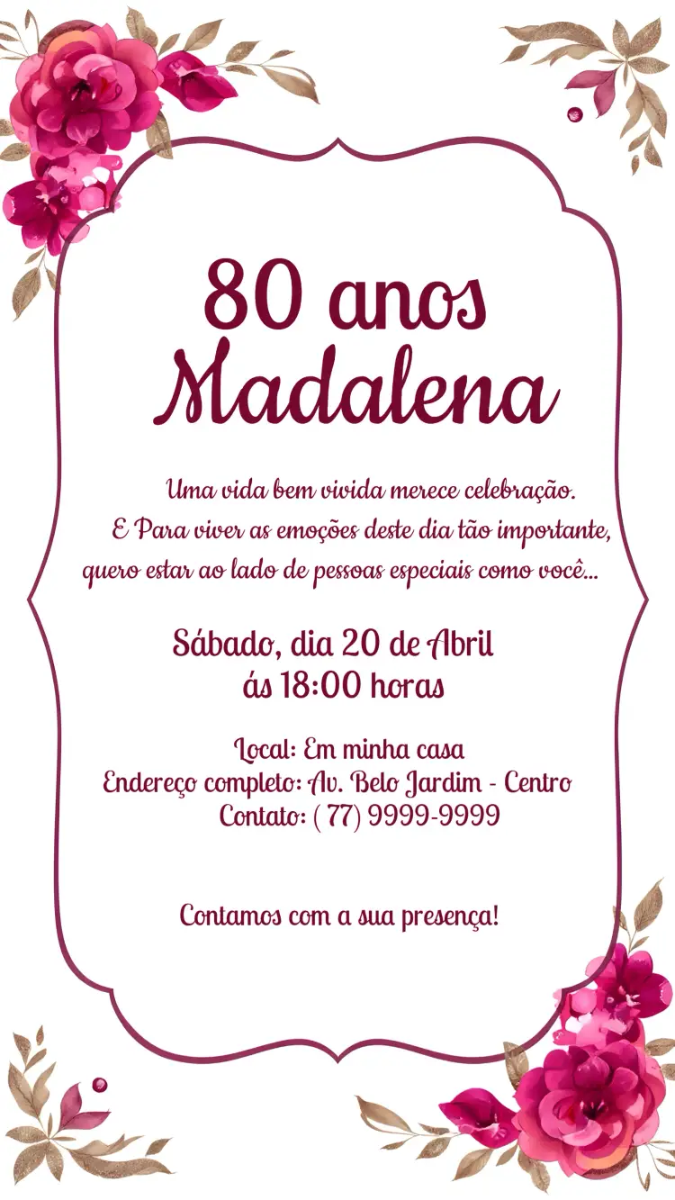 Convite 80 Anos Floral Branco