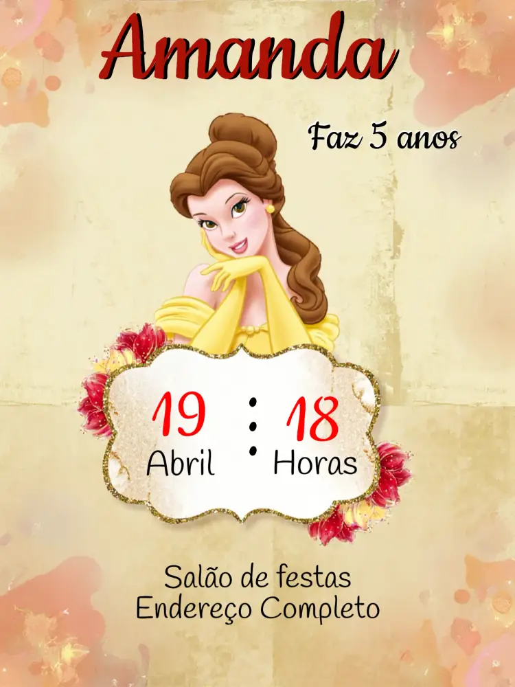 Convite A Bela E Fera Amarelo