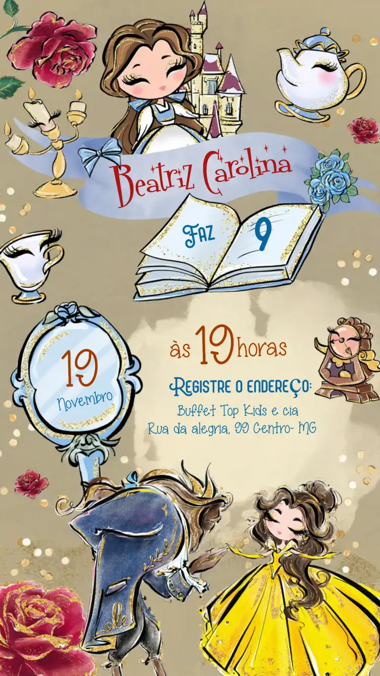 A Bela E Fera Aquarela