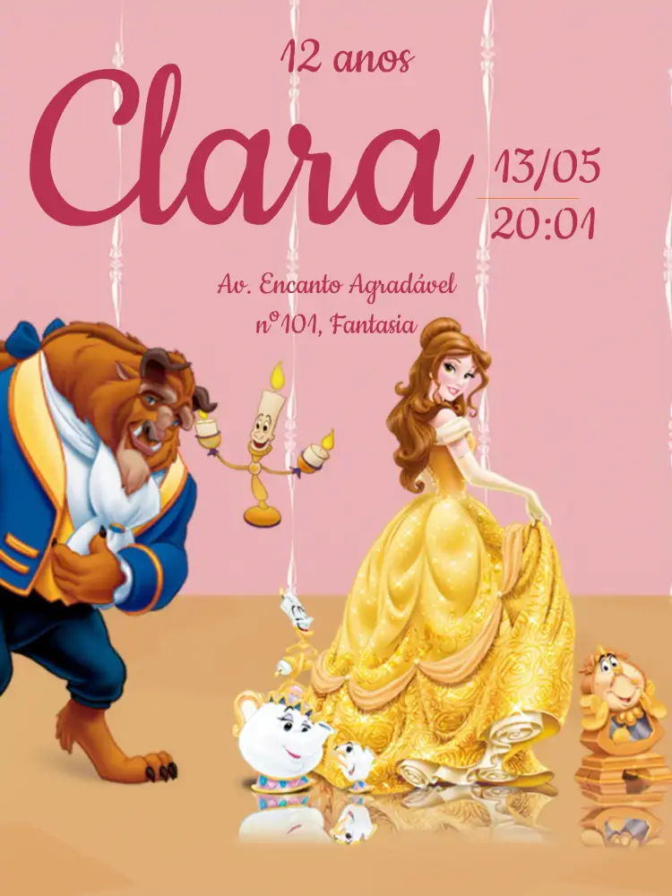 Convite A Bela E Fera Bella