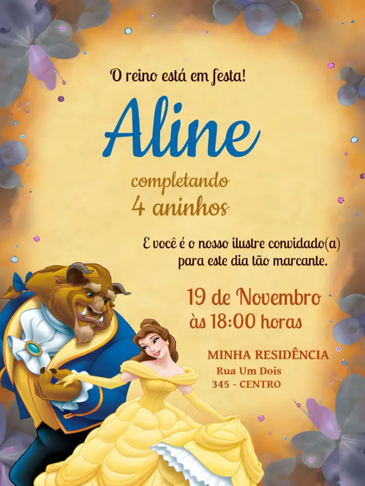 Convite A Bela E Fera Disney