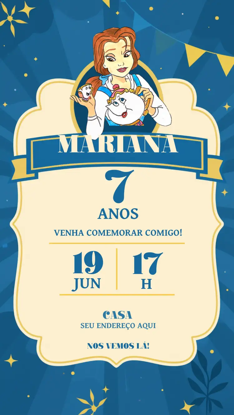Convite A Bela E Fera Infantil