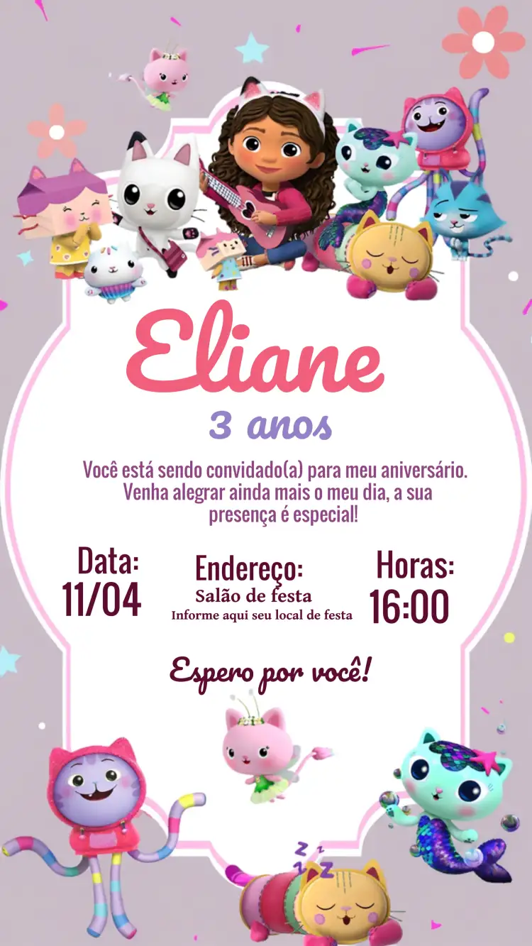 Convite A Casa Mágica Da Gabby Desenho – tema Mais pesquisados colorido, mágico, infantil, divertido, fantasia