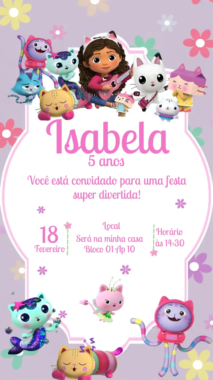 Convite A Casa Magica Da Gaby Rosa – tema Mais pesquisados rosas, mágico, infantil, colorido, floral, ilustrações encantadoras