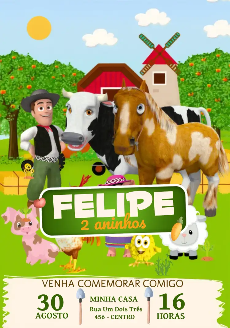 Convite A Fazenda Do Zenon Colorido – tema Mais pesquisados colorido, fazenda, animais, divertido, infantil