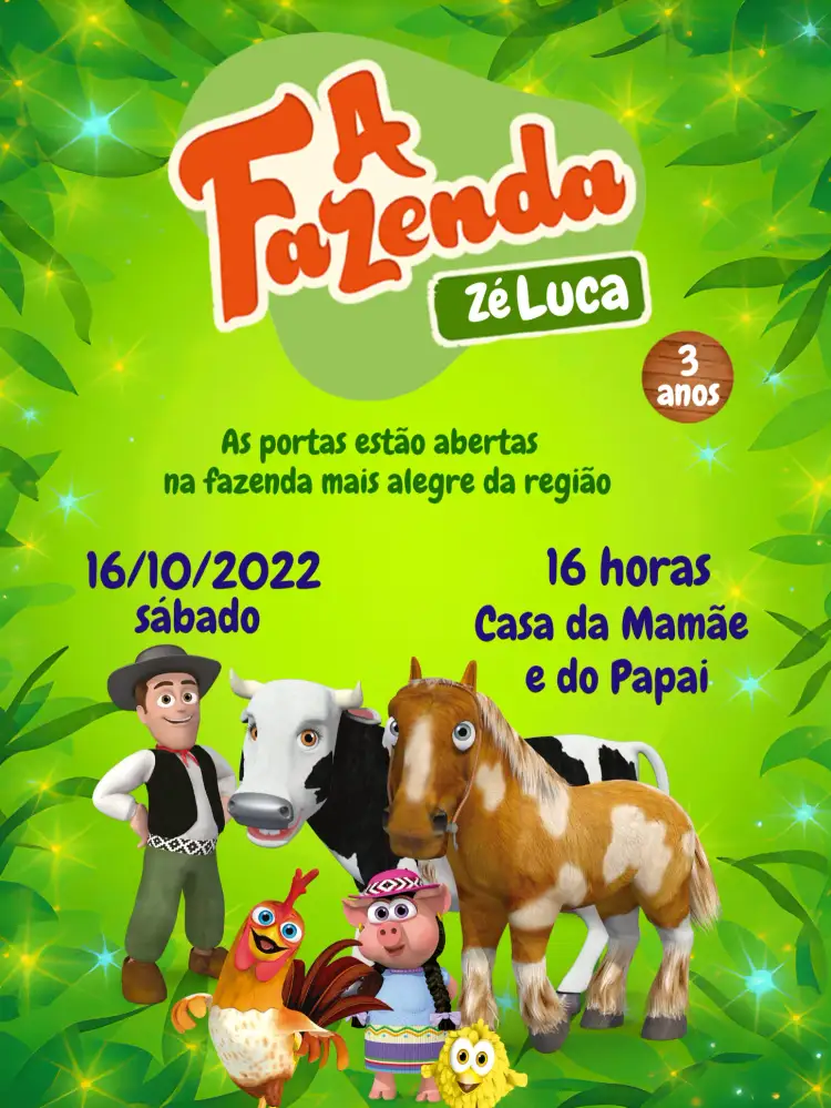 Convite A Fazenda Do Zenon Placa – tema Mais pesquisados colorido, rústico, infantil, vibrante, temático